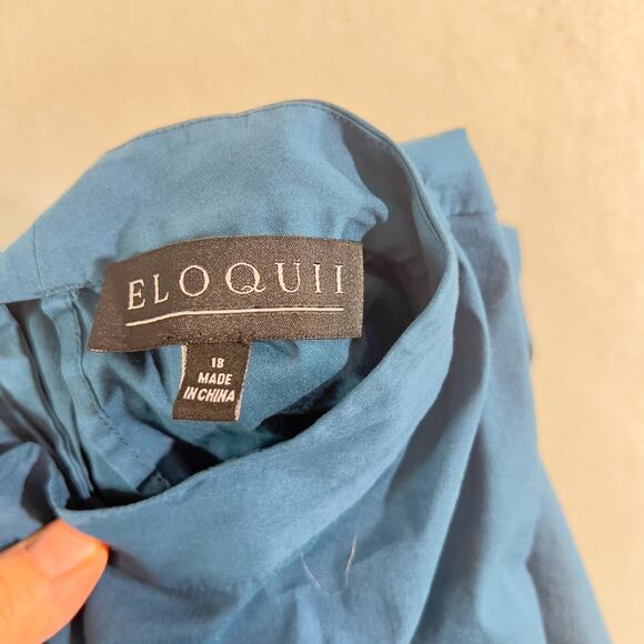 Eloquii Blouse Top Woman 18 Blue Elastic Cuffs Tie Back Plain Front w/ Darts - Picture 2 of 16
